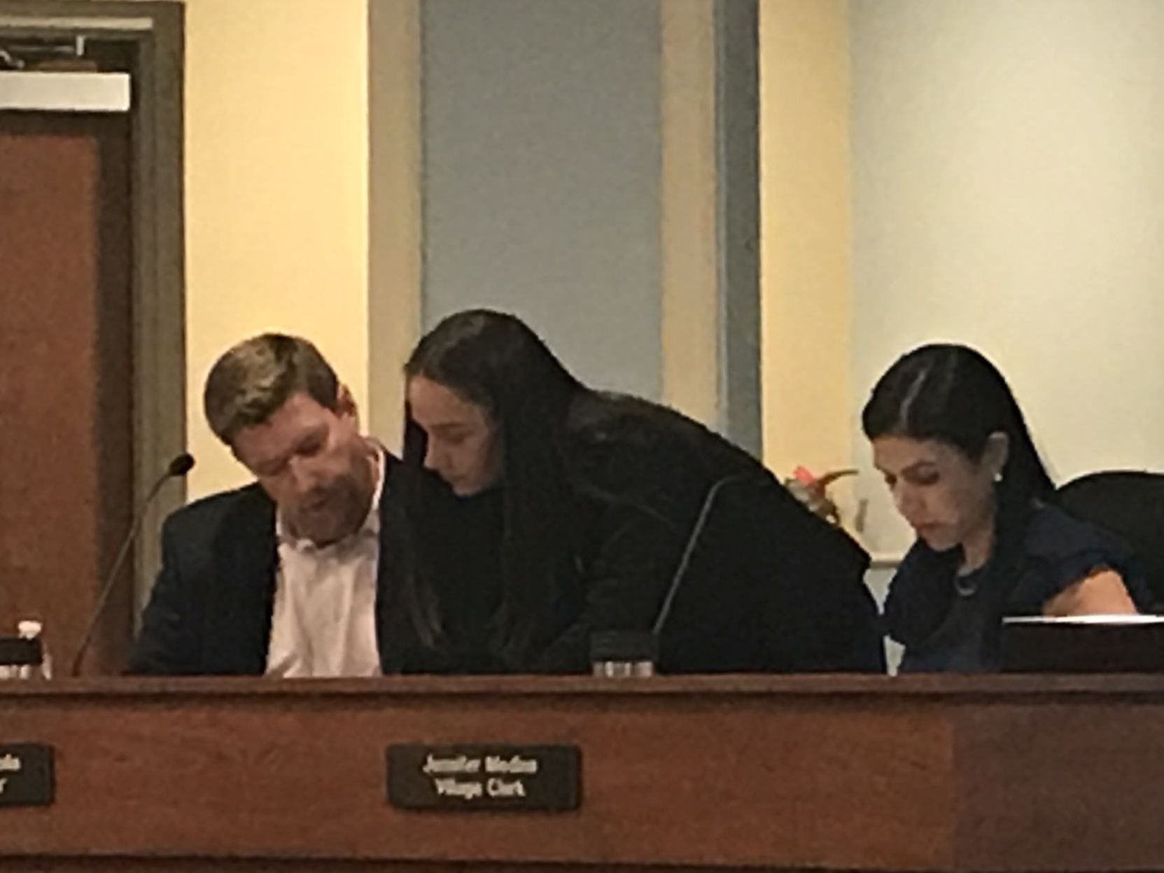 Village manager Andrea Agha, Council Member Ignacio Segurola and Village Clerk Jennifer Medina